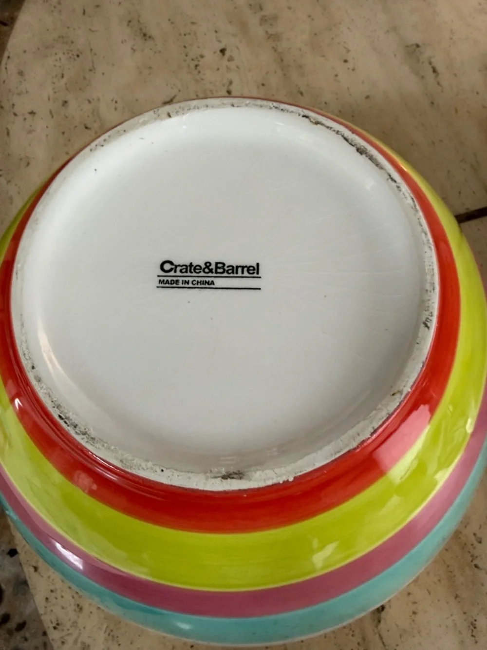Crate&Barrel Ceramic Mixing Bowl in Yellow, Turquoise and White